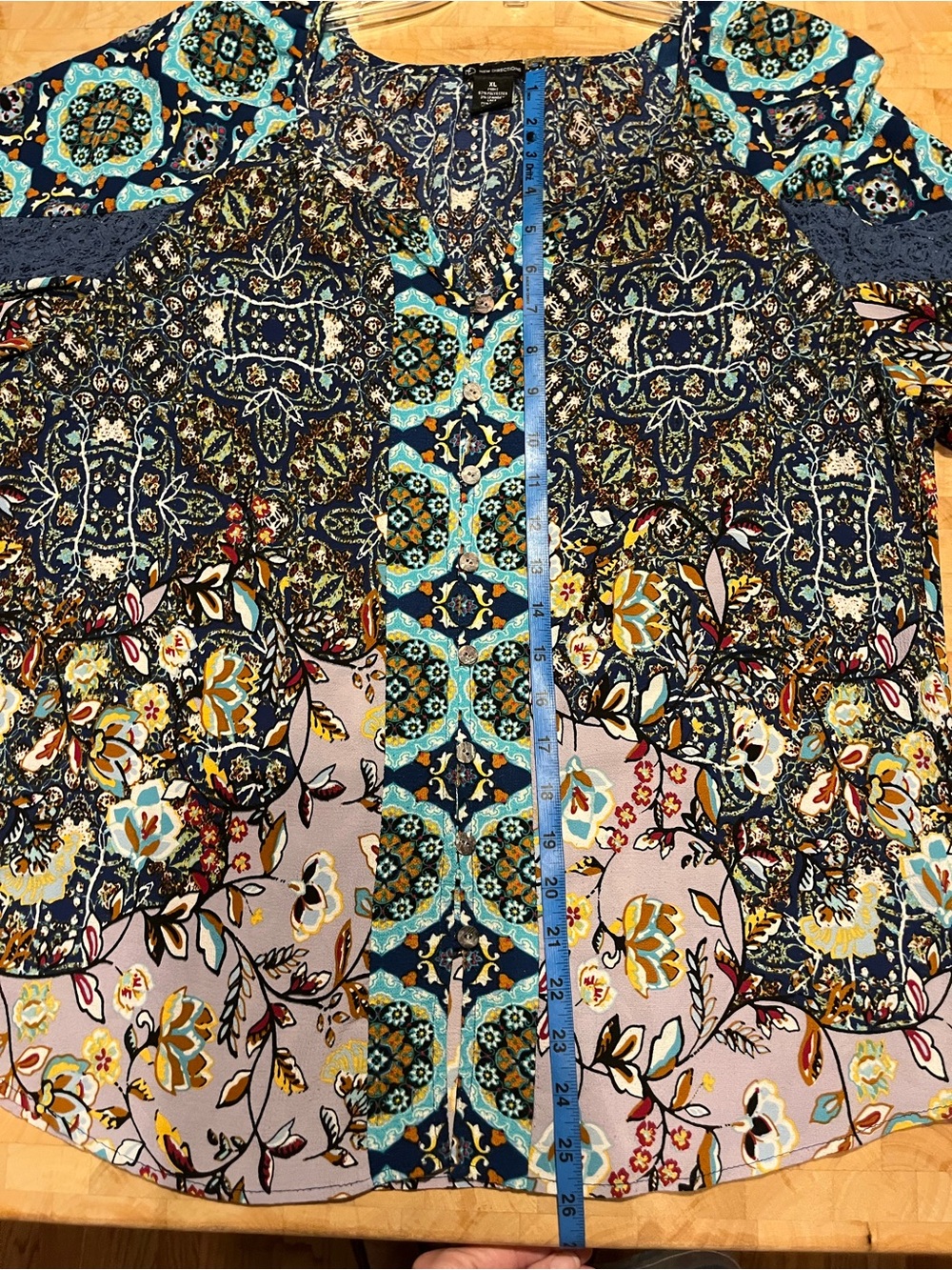 new directions Navy, Turquoise & Lilac Mixed-Print Peasant Blouse - Picture 5 of 8